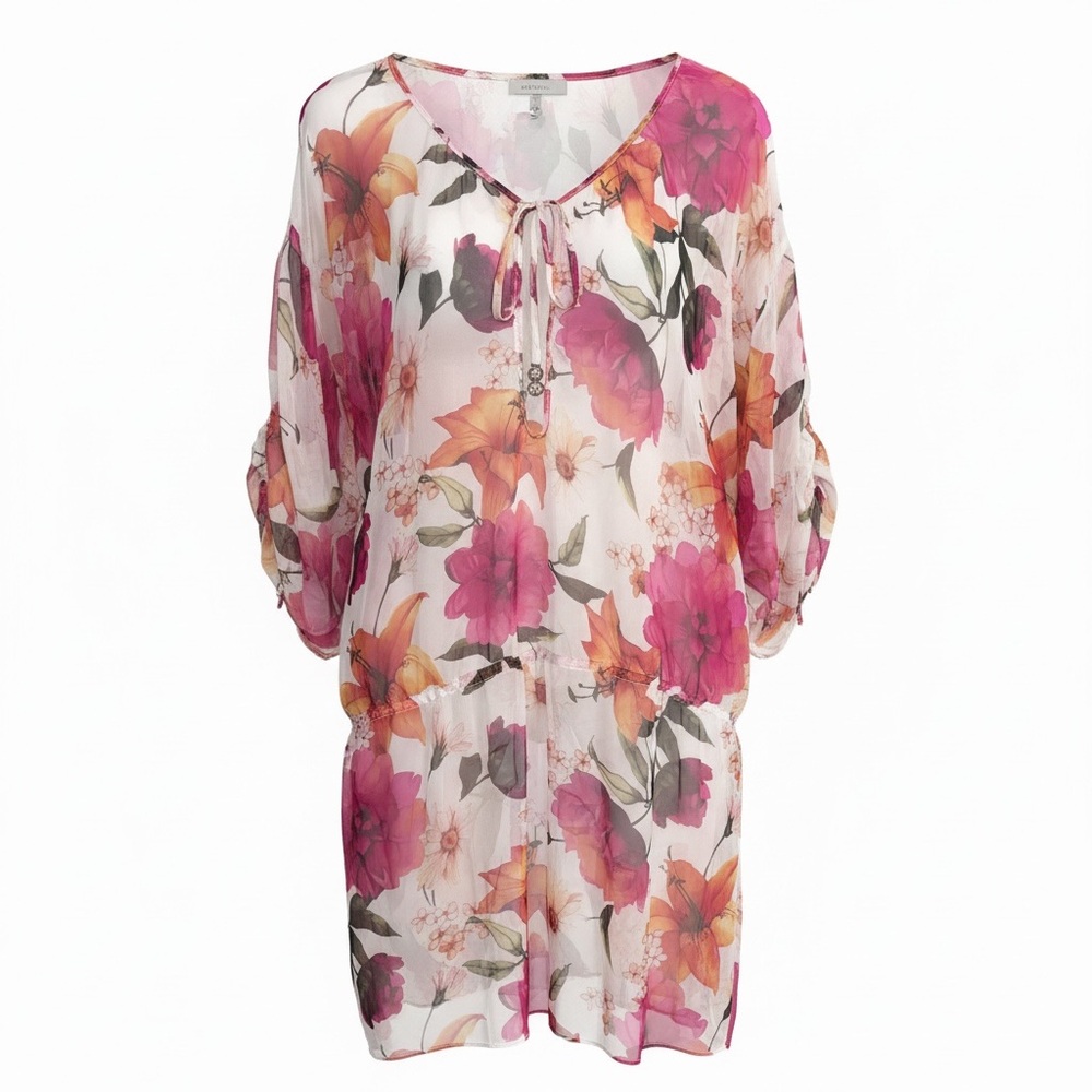 NWOT St. John Swim Floral Sheer Swim Coverup in Pink and Orange Sz L